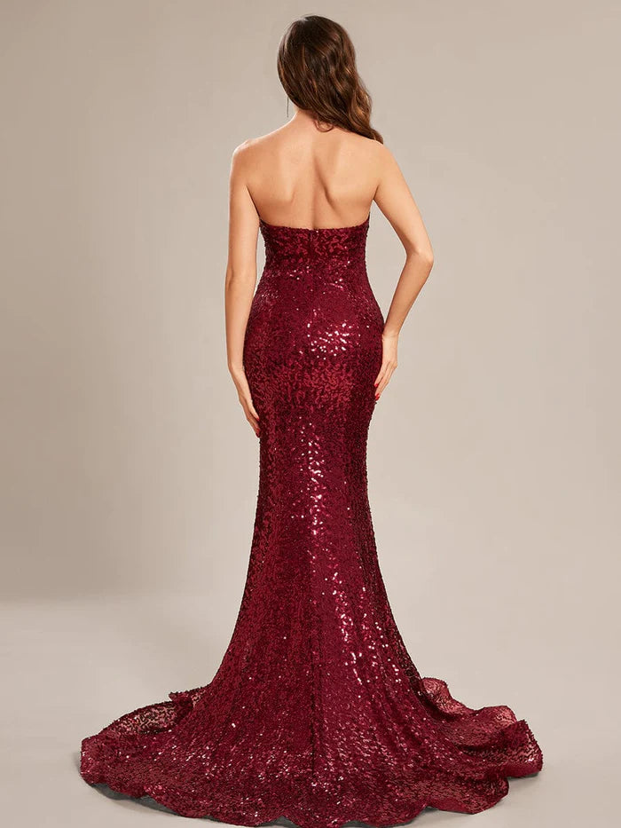 Custom Size Fashion Strapless Sweetheart Long Sequin Mermaid Prom Dress
